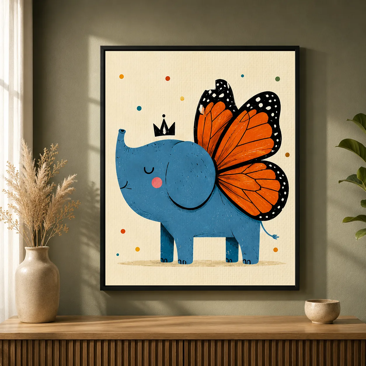 Cute Butterfly Elephant Canvas Print - Whimsical Blue Elephant Nursery Wall Art