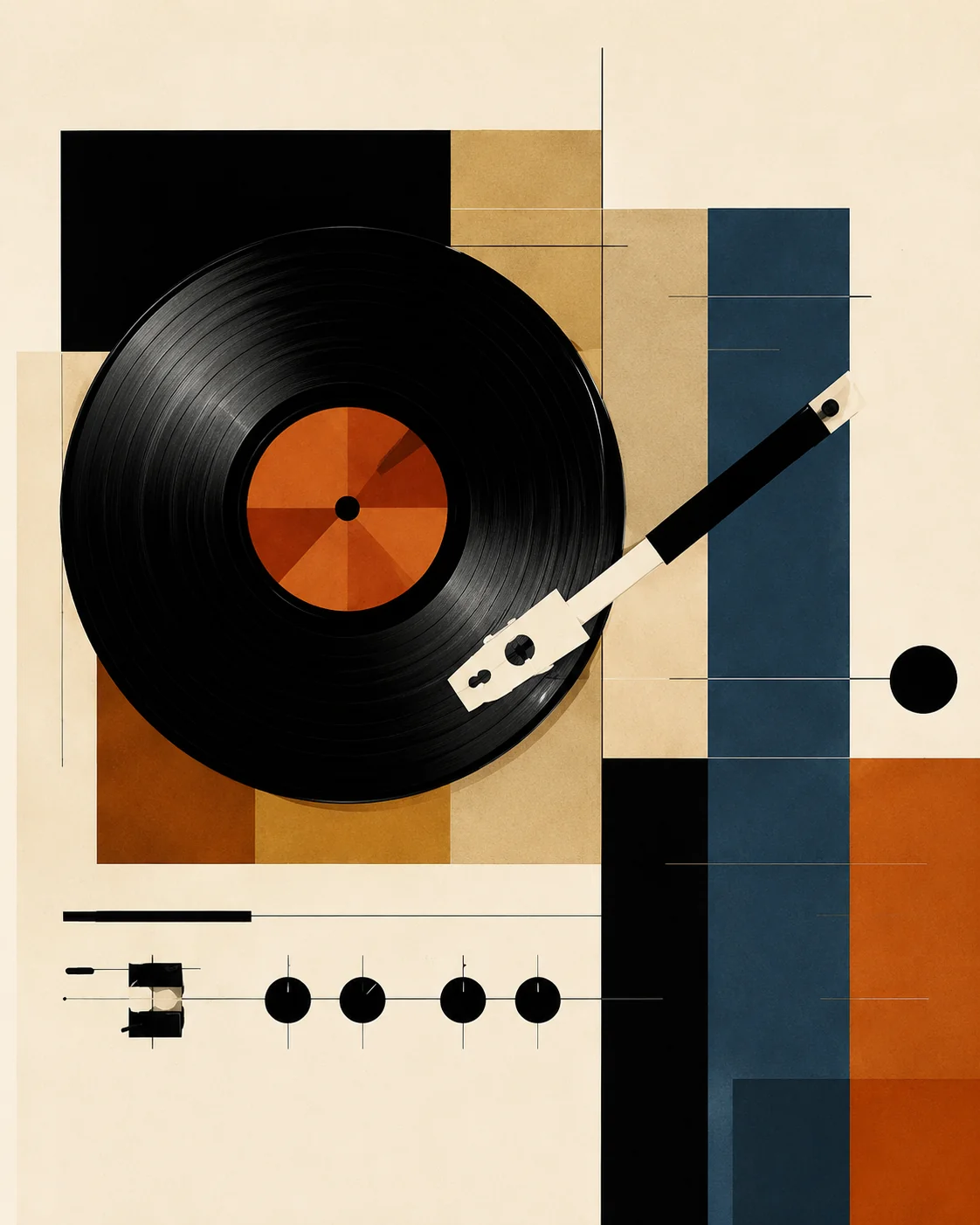 Bauhaus Abstract Vinyl Record Player Canvas Print-Mid-Century Modern Retro Music Wall Art - Image 2