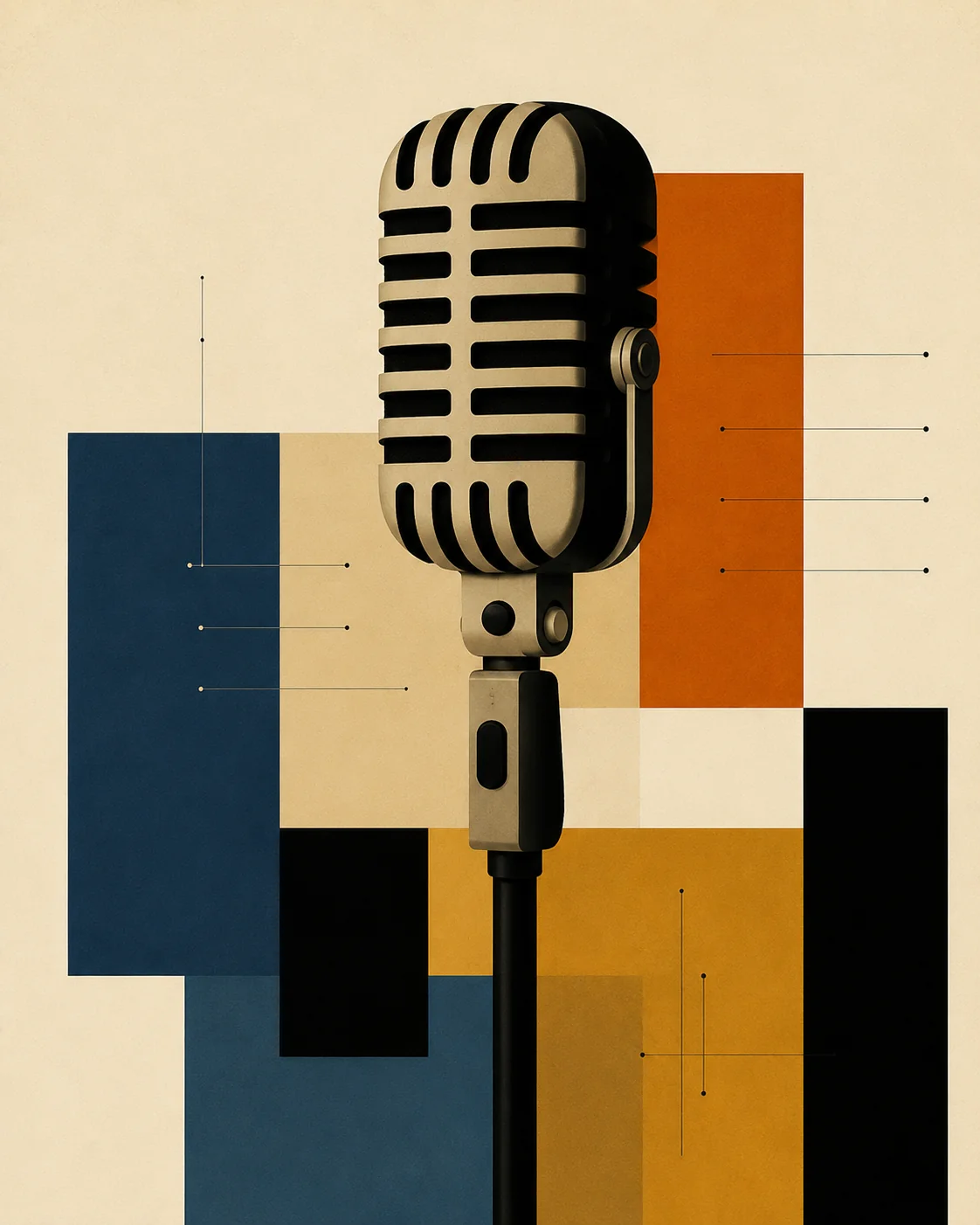 Bauhaus Abstract Vintage Microphone Canvas Print - Mid-Century Modern Retro Music Wall Art - Image 2