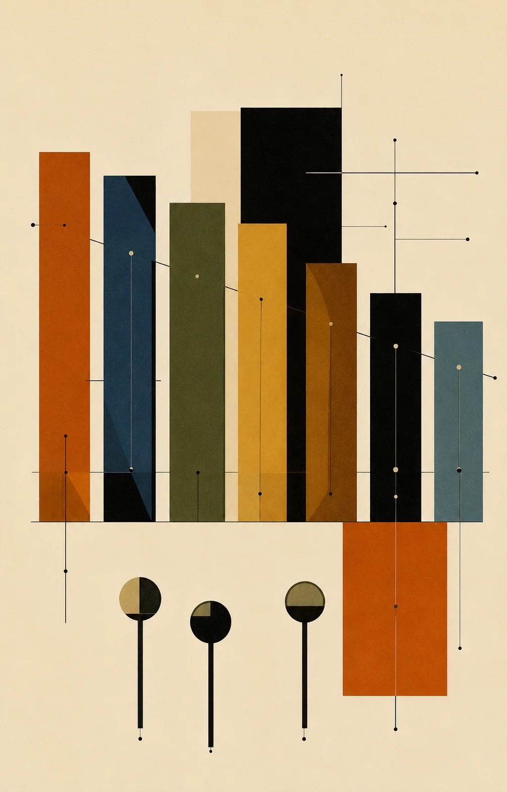 Bauhaus Abstract Geometric Pillars Canvas Print - Mid-Century Modern Color Block Wall Art - Image 2