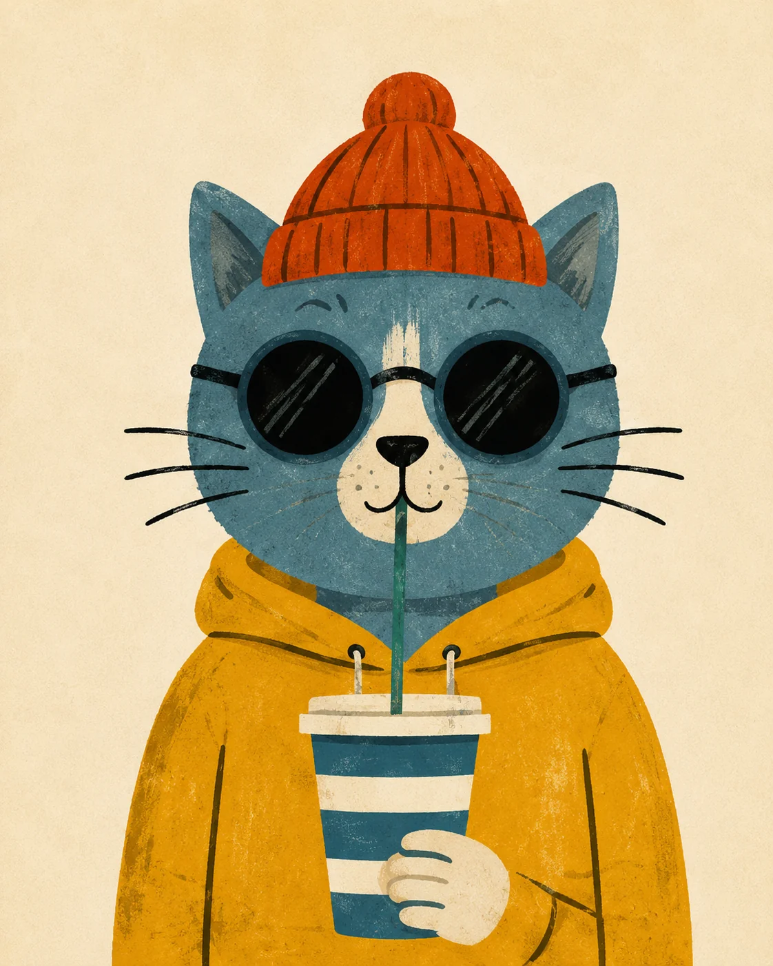 Cool Cat in Beanie & Sunglasses Canvas Print - Retro Hipster Cat Kids Wall Art - Image 3