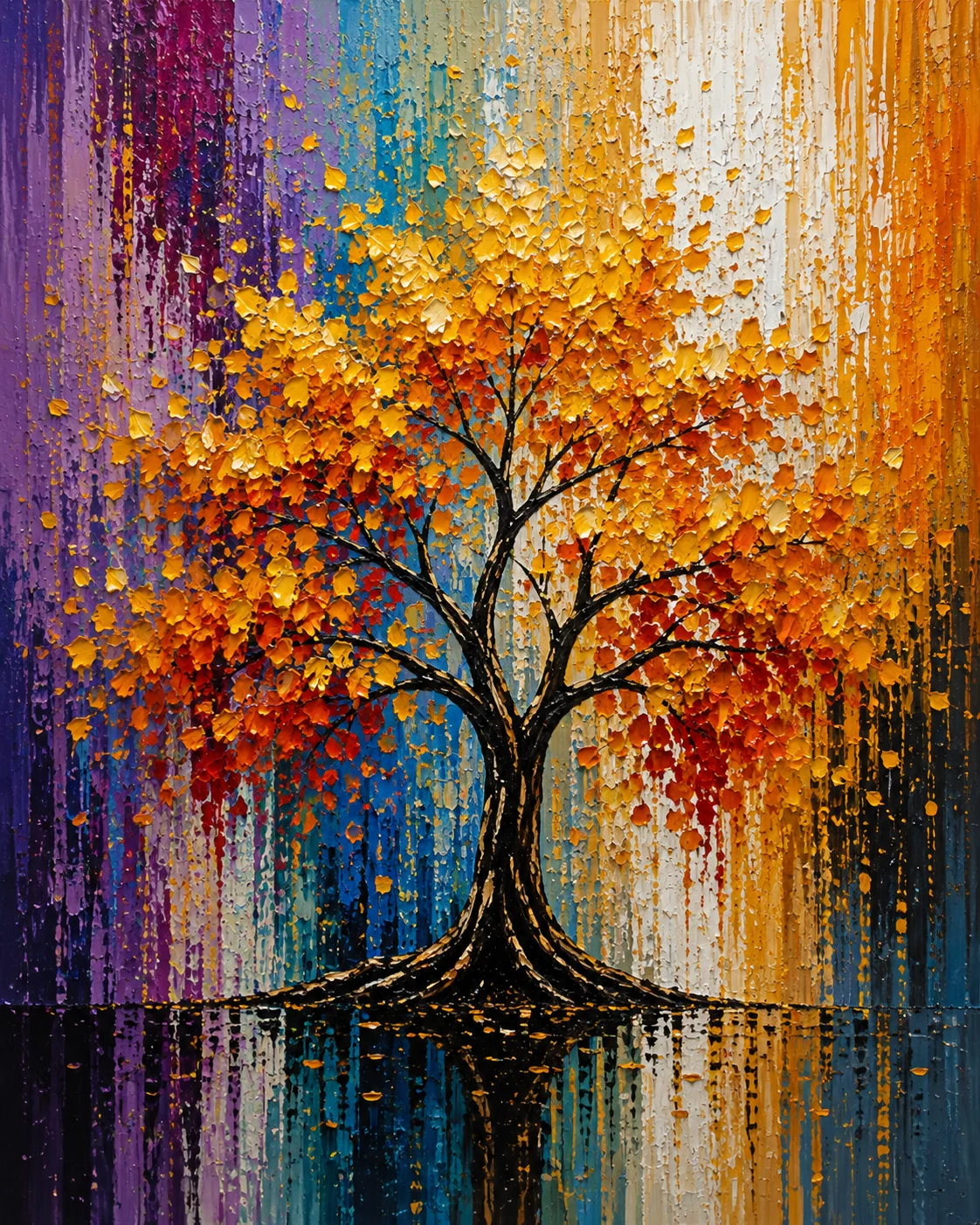 Golden Autumn Tree Landscape Color Maximal Canvas Print - Retro Impasto Nature Wall Art - Image 2
