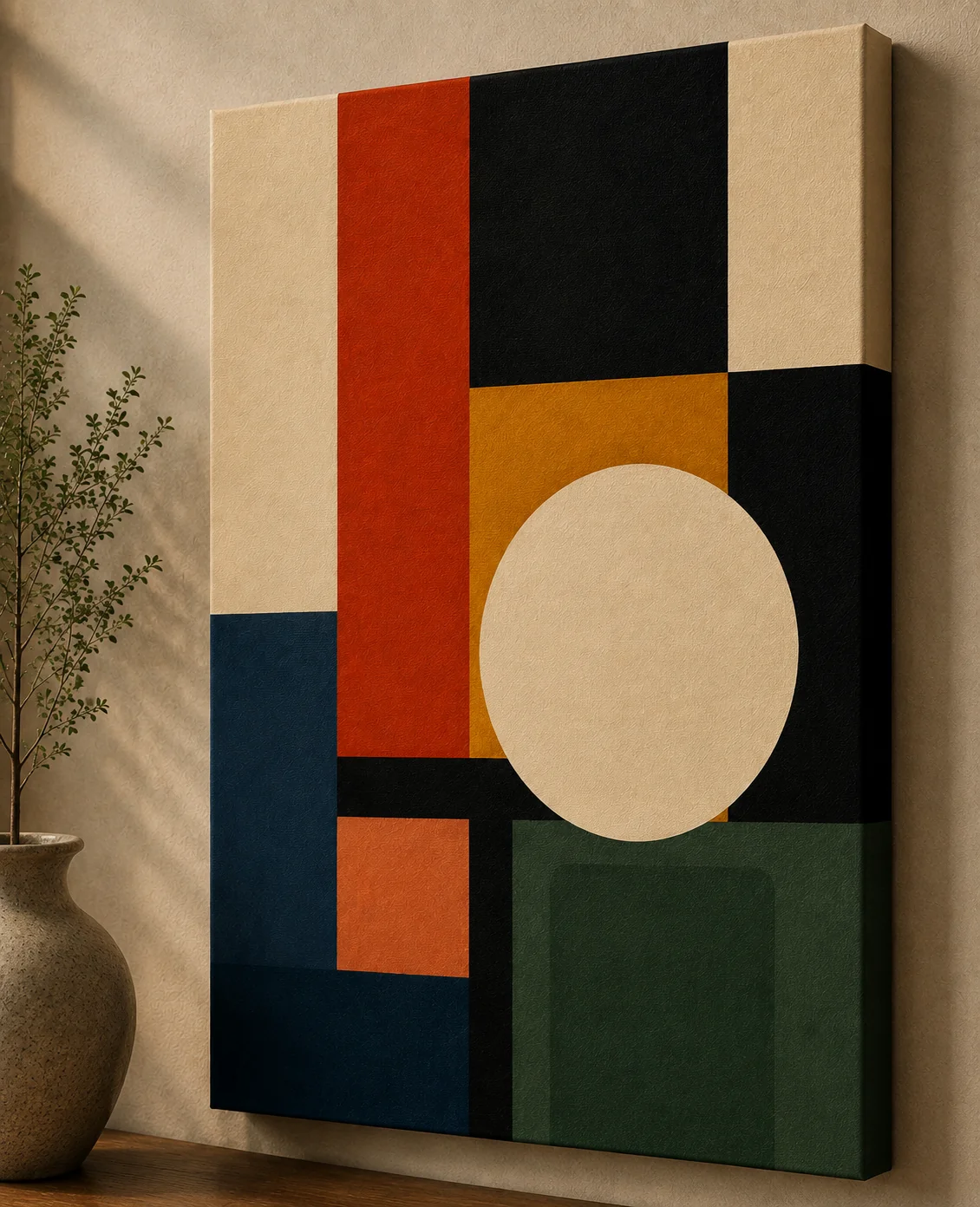 Bauhaus Abstract Geometric Circle Canvas Print -Mid-Century Modern Color Block Wall Art