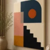 Bauhaus Abstract Geometric Steps Canvas Print - Mid-Century Modern Color Block Wall Art