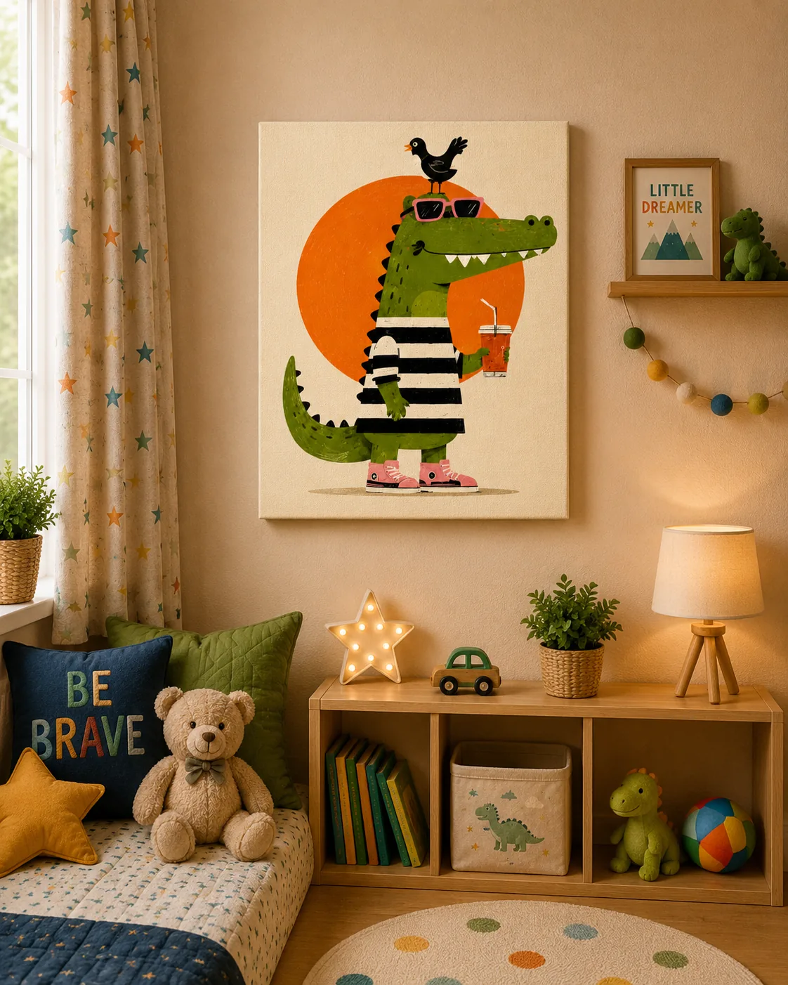 Cool Alligator with Bird Canvas Print - Retro Crocodile in Sunglasses Kids Wall Art - Image 2