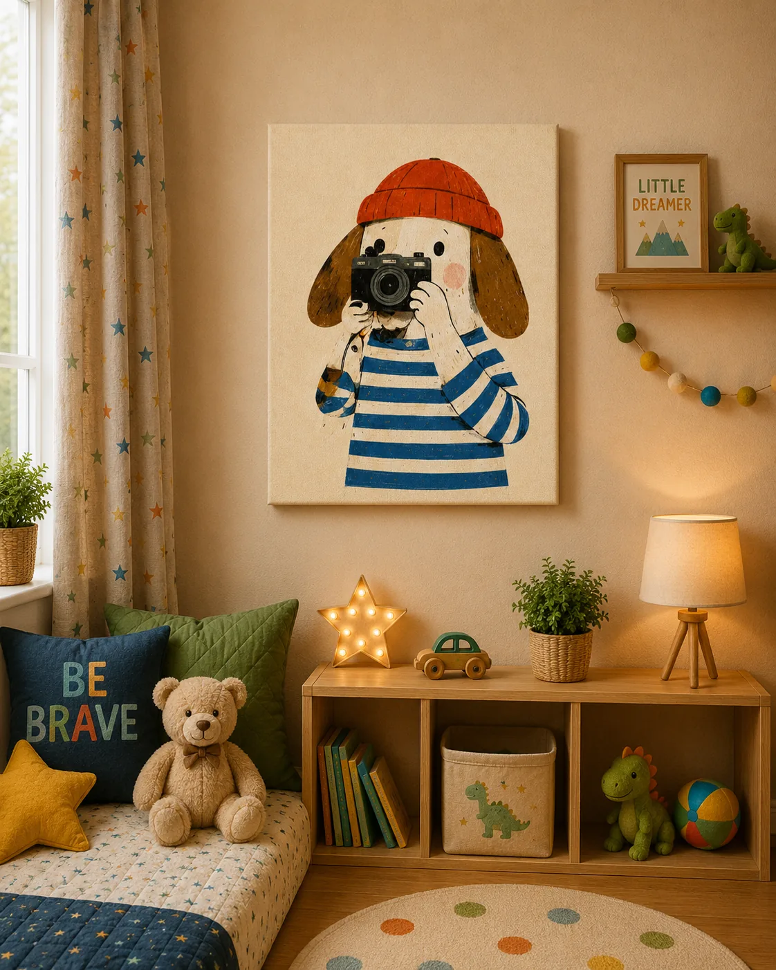 Photographer Dog Canvas Print - Retro Dog Taking Picture Kids Wall Art - Image 2