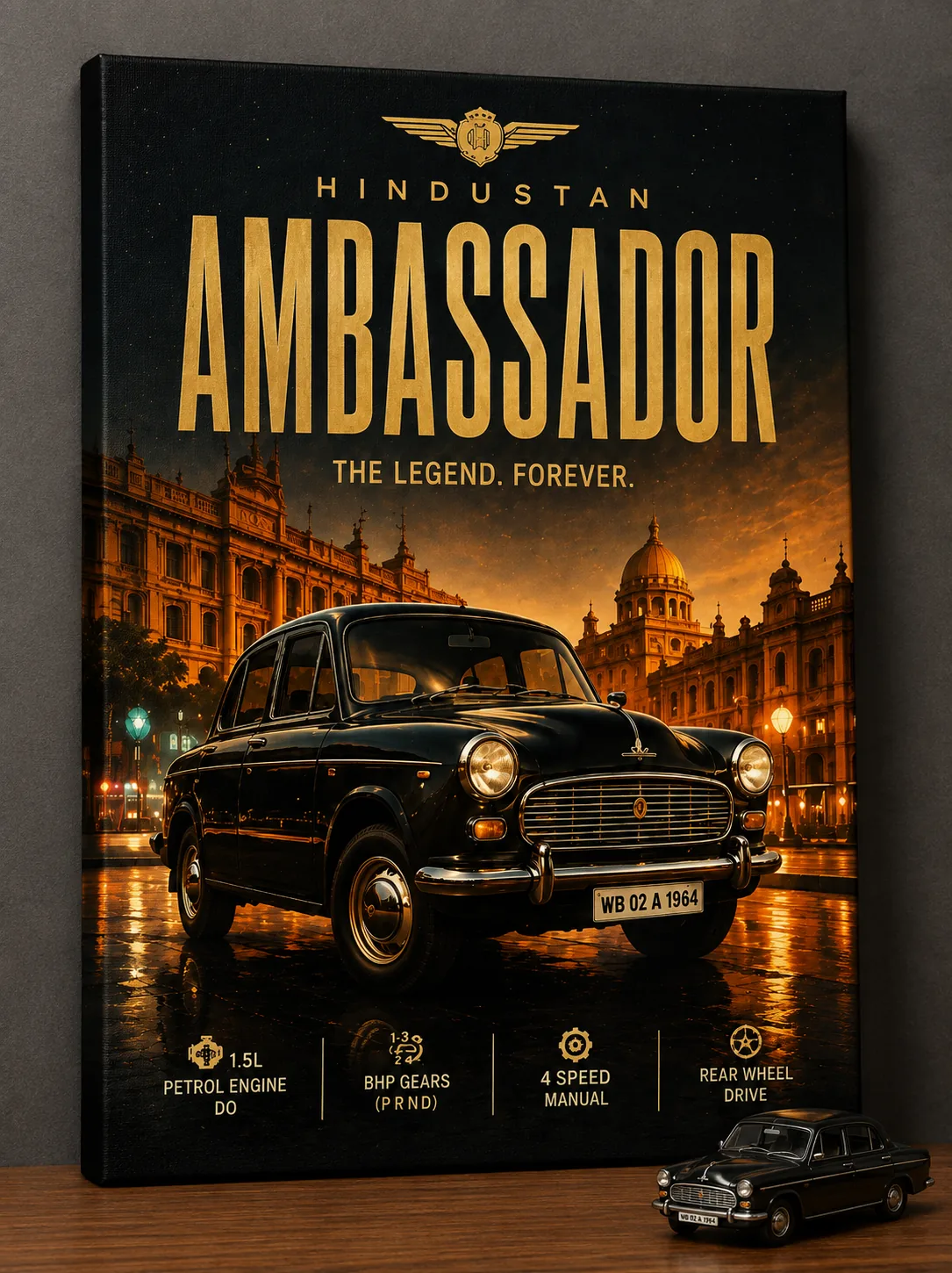 Vintage Hindustan Ambassador Car Canvas Wall Art – Classic Indian Automotive Legend Poster Print