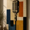 Bauhaus Abstract Vintage Microphone Canvas Print - Mid-Century Modern Retro Music Wall Art