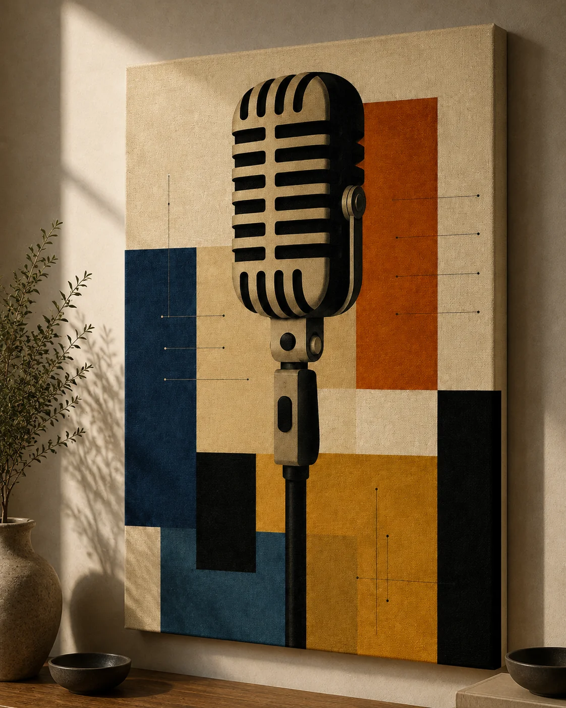 Bauhaus Abstract Vintage Microphone Canvas Print - Mid-Century Modern Retro Music Wall Art