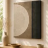 Minimalist Textured Circle Canvas Print – Japandi Modern Geometric Black & Beige Wall Art