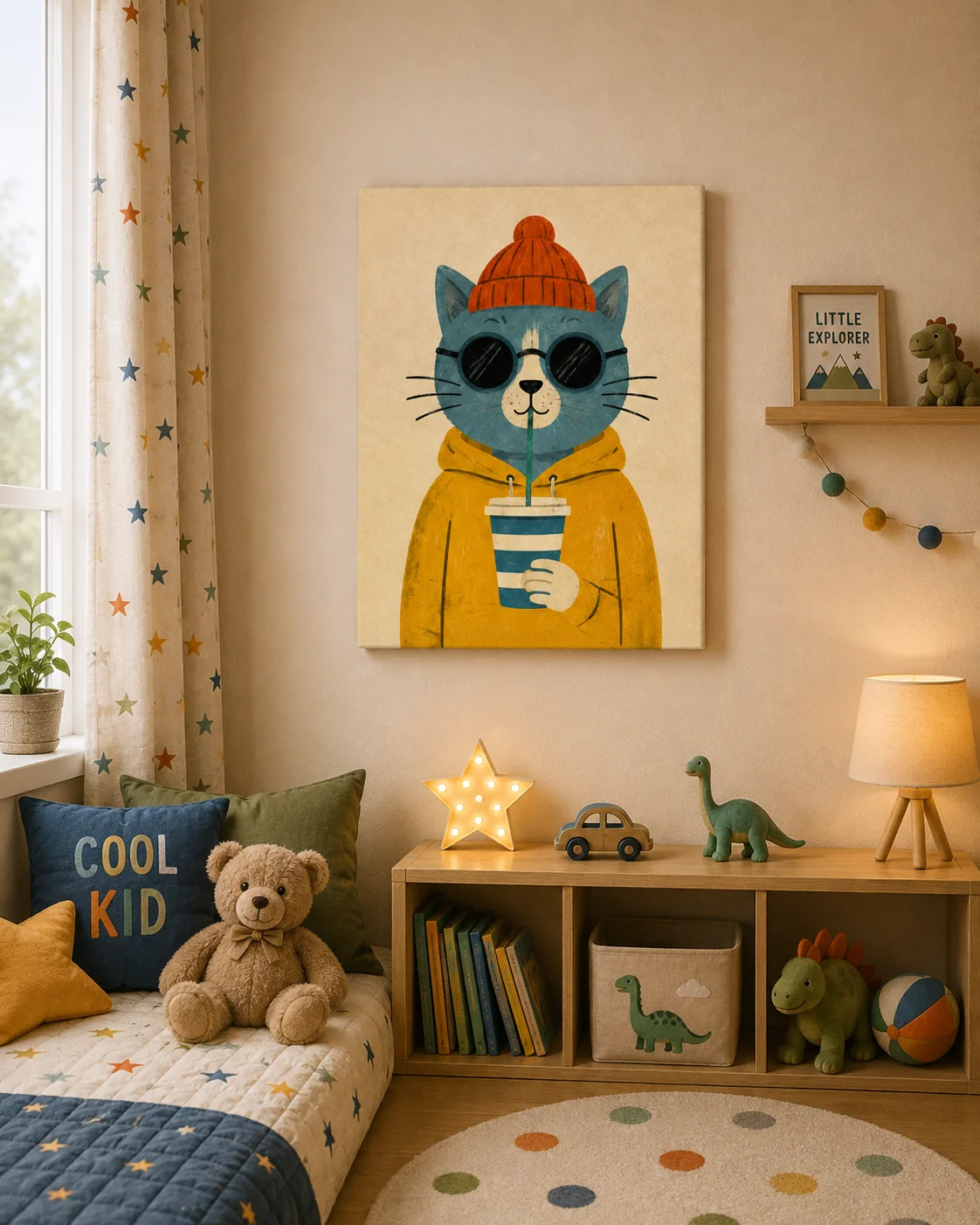 Cool Cat in Beanie & Sunglasses Canvas Print - Retro Hipster Cat Kids Wall Art - Image 4