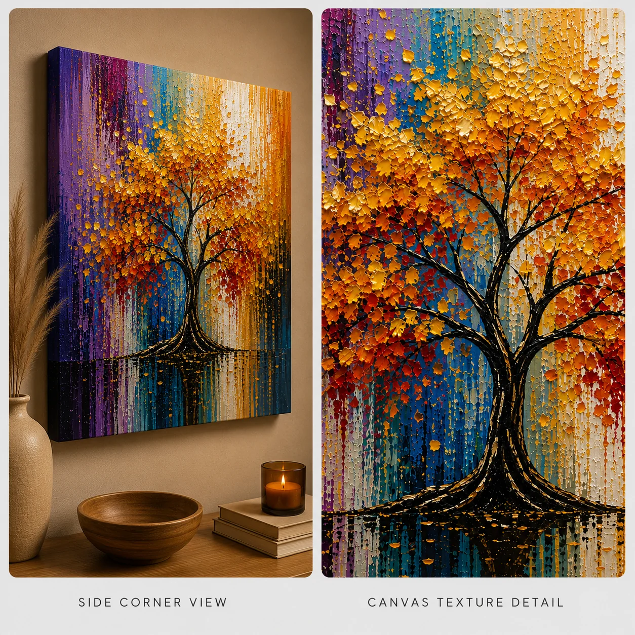Golden Autumn Tree Landscape Color Maximal Canvas Print - Retro Impasto Nature Wall Art - Image 4