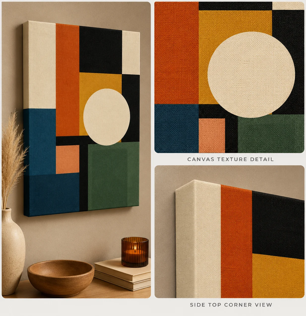 Bauhaus Abstract Geometric Circle Canvas Print -Mid-Century Modern Color Block Wall Art - Image 3
