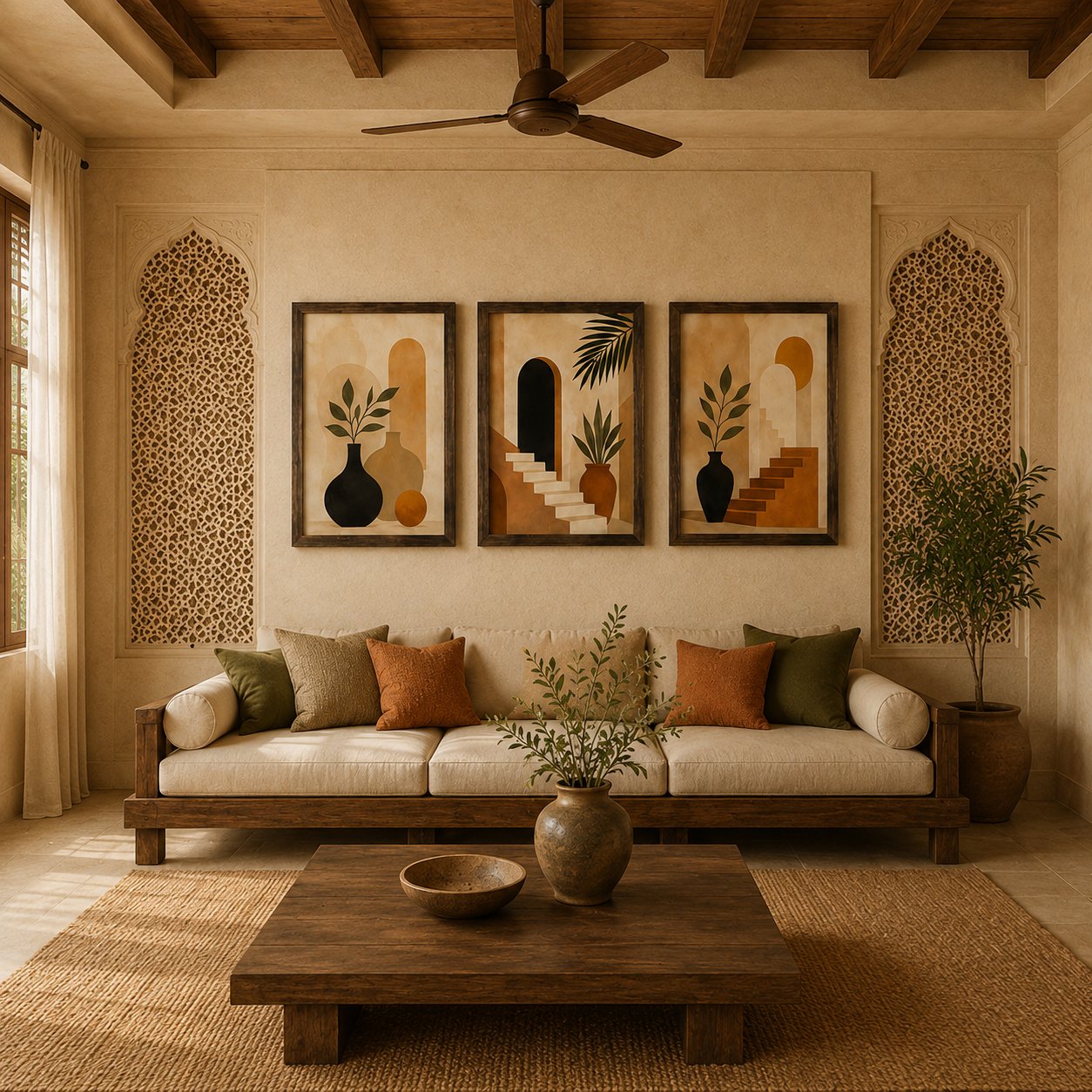 Minimalist Terracotta Arches & Botanical Vases Canvas Art – Organic Modern Triptych Print Set - Image 4