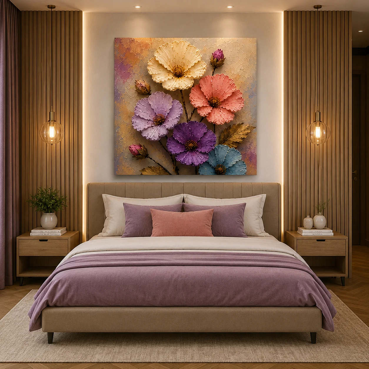Pastel Dream 3D Floral Canvas Print – Heavy Impasto Palette Knife Wildflower Art